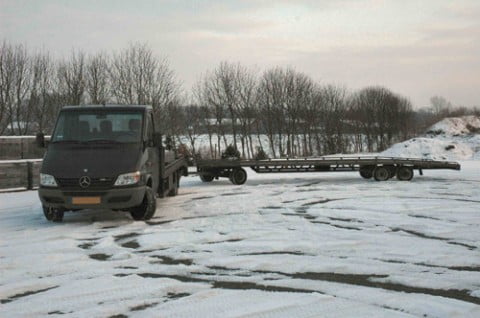 Een foto van de 17 meter lange vrachtwagencombinatie van Henk van Ravenhorst. 