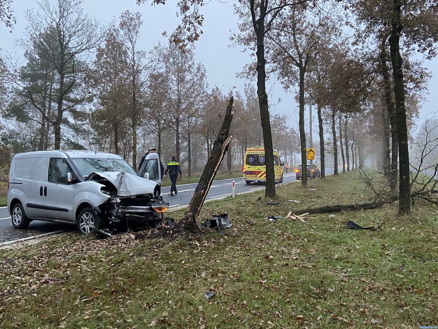 Busje raakt van de weg en ramt boom in Arnhem