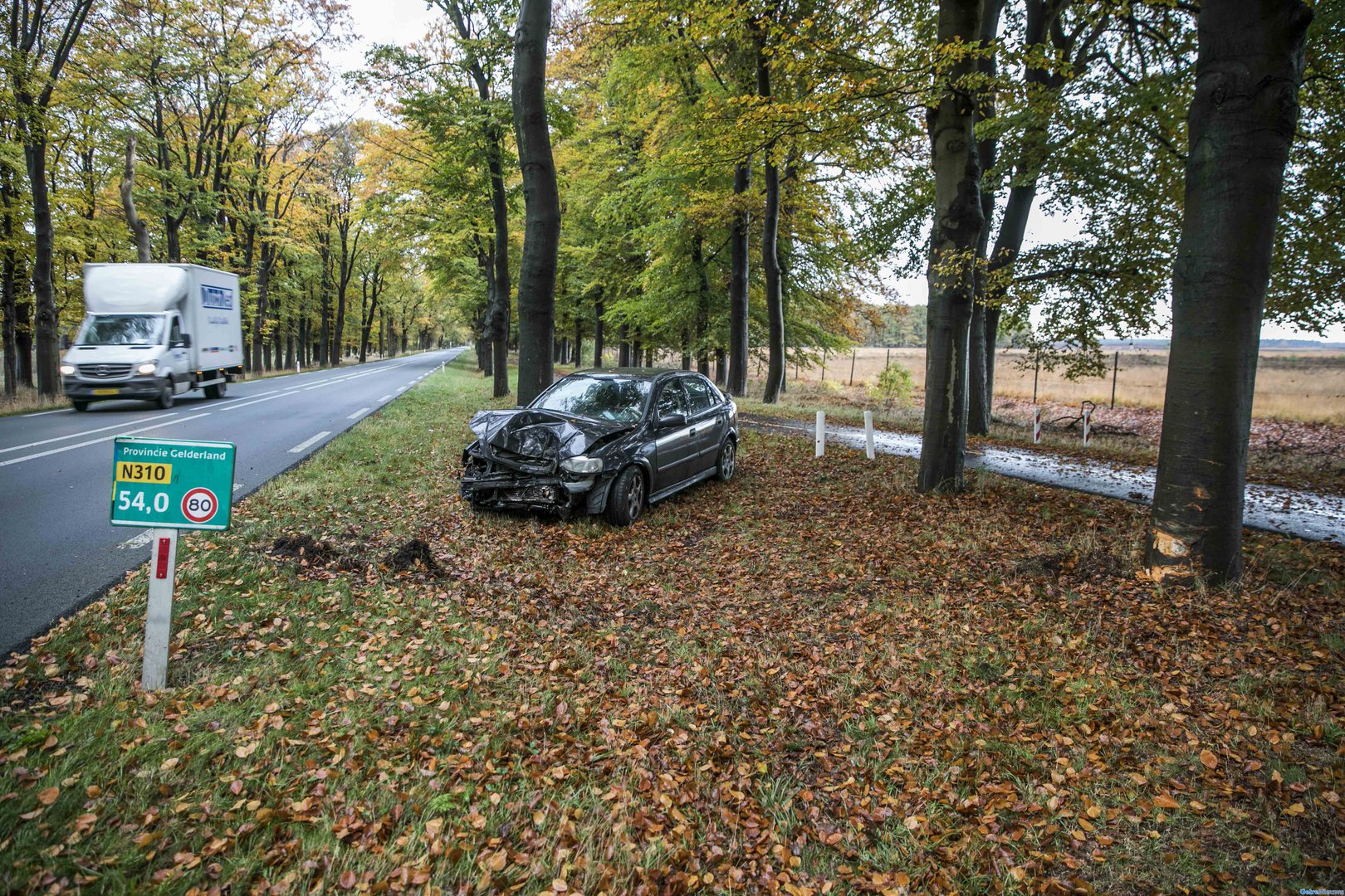 Auto botst hard tegen boom: man gewond