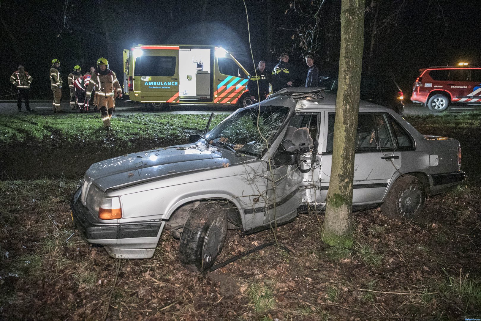 Auto botst tegen boom op Westsingel Duiven