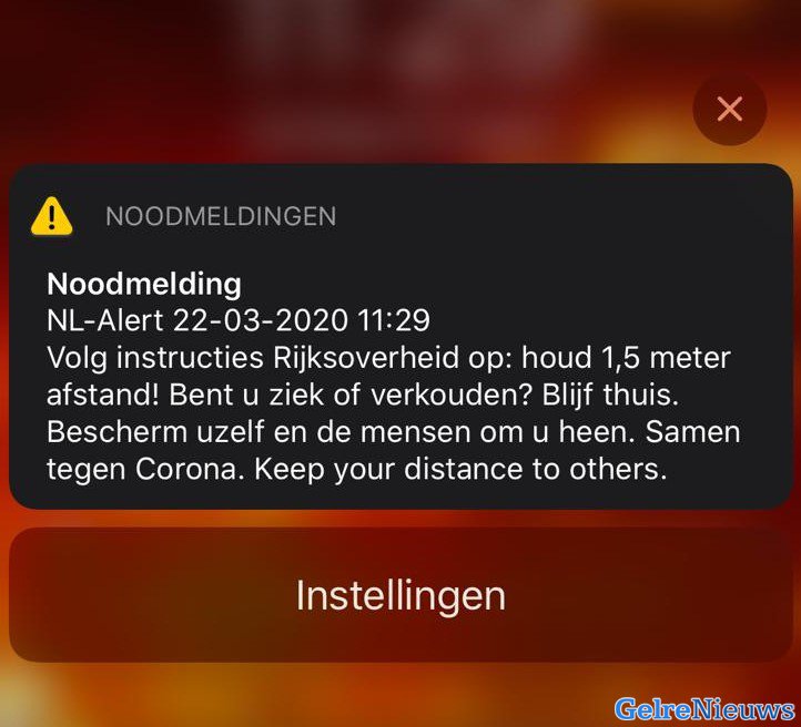 Landelijke NL-ALERT: ‘Houdt afstand en blijf thuis’