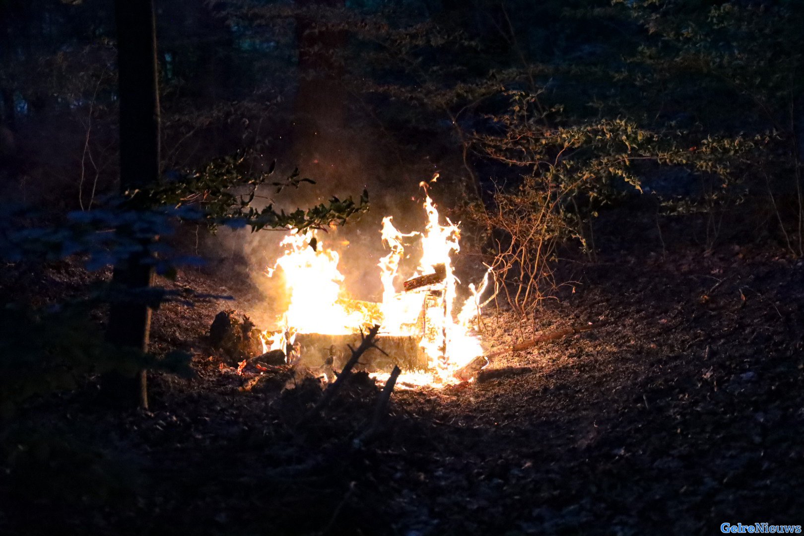 Bankstel in brand gestoken in bos in Arnhem