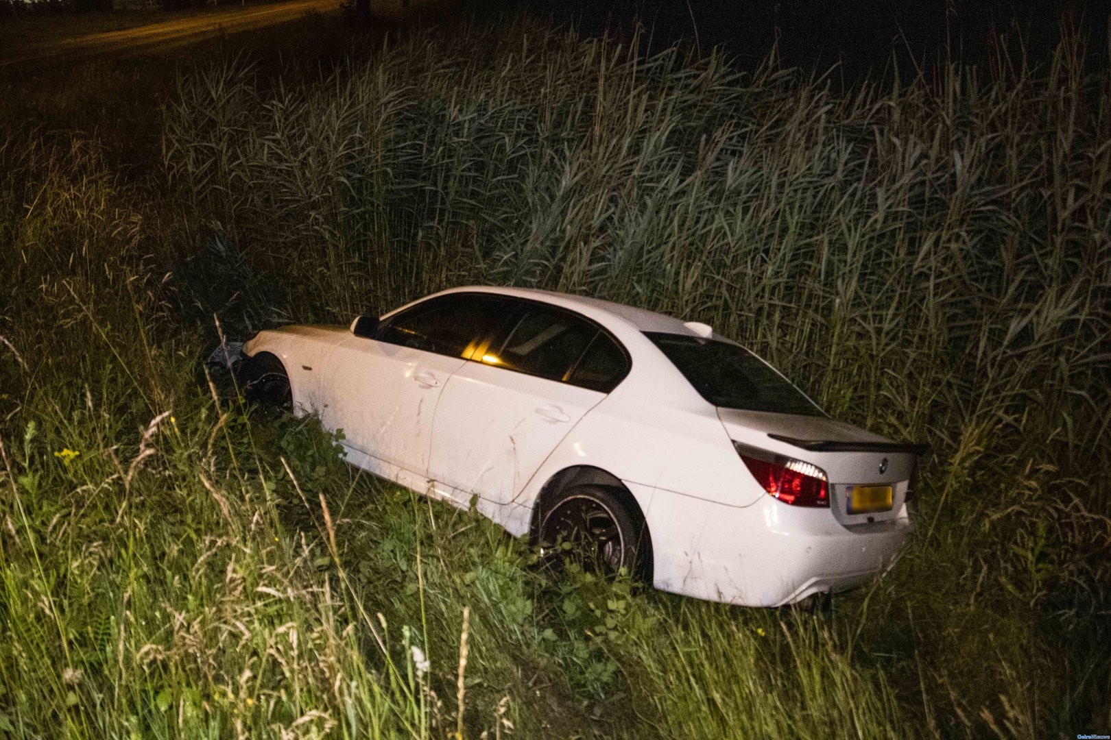 Dieren: auto belandt in het riet, bestuurder verlaat ongeval