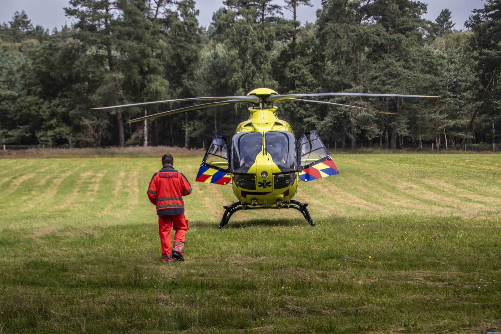Fietser klapt tegen boom, traumaheli landt in Park Veluwezoom