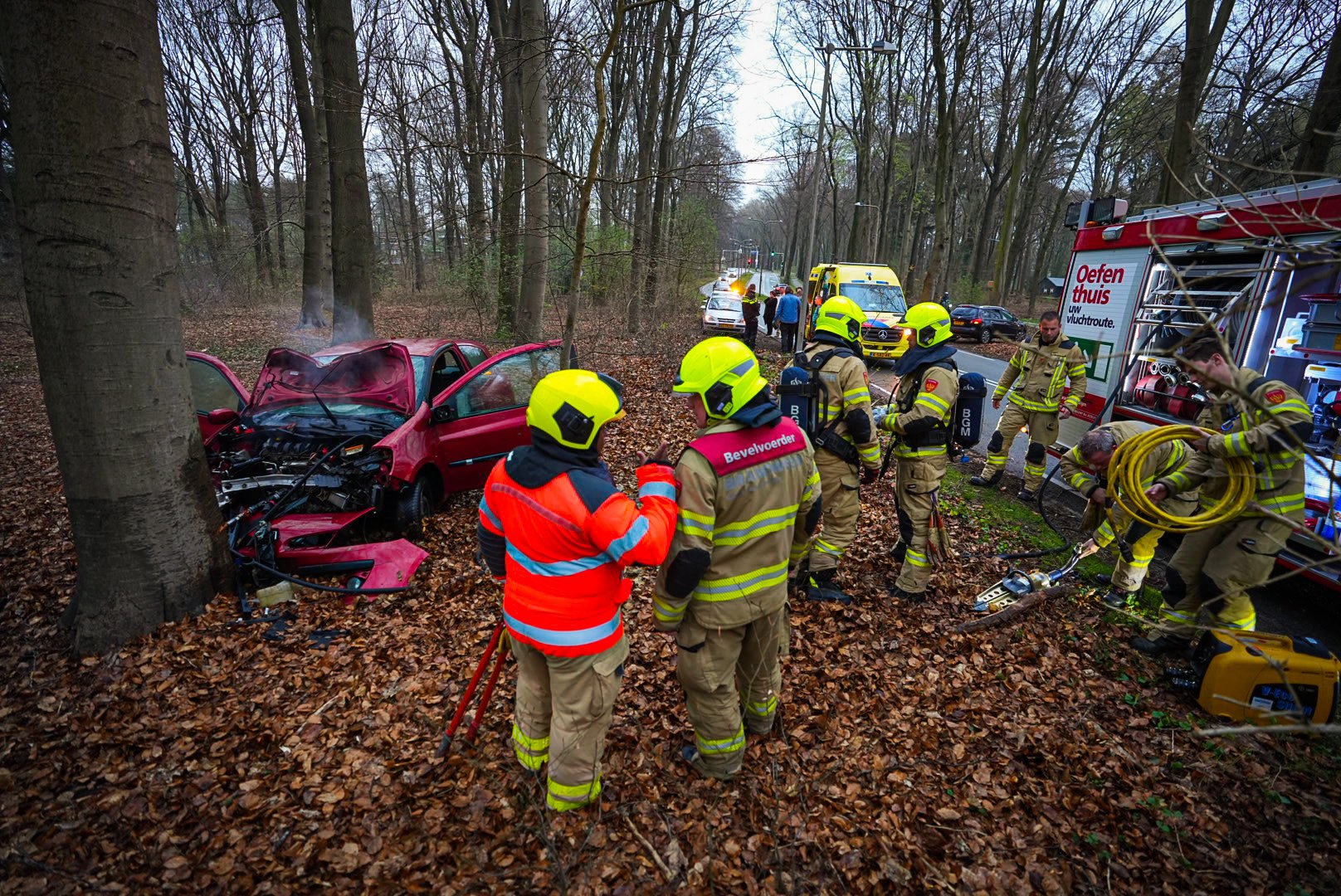 Auto ramt boom en vliegt in brand in Arnhem