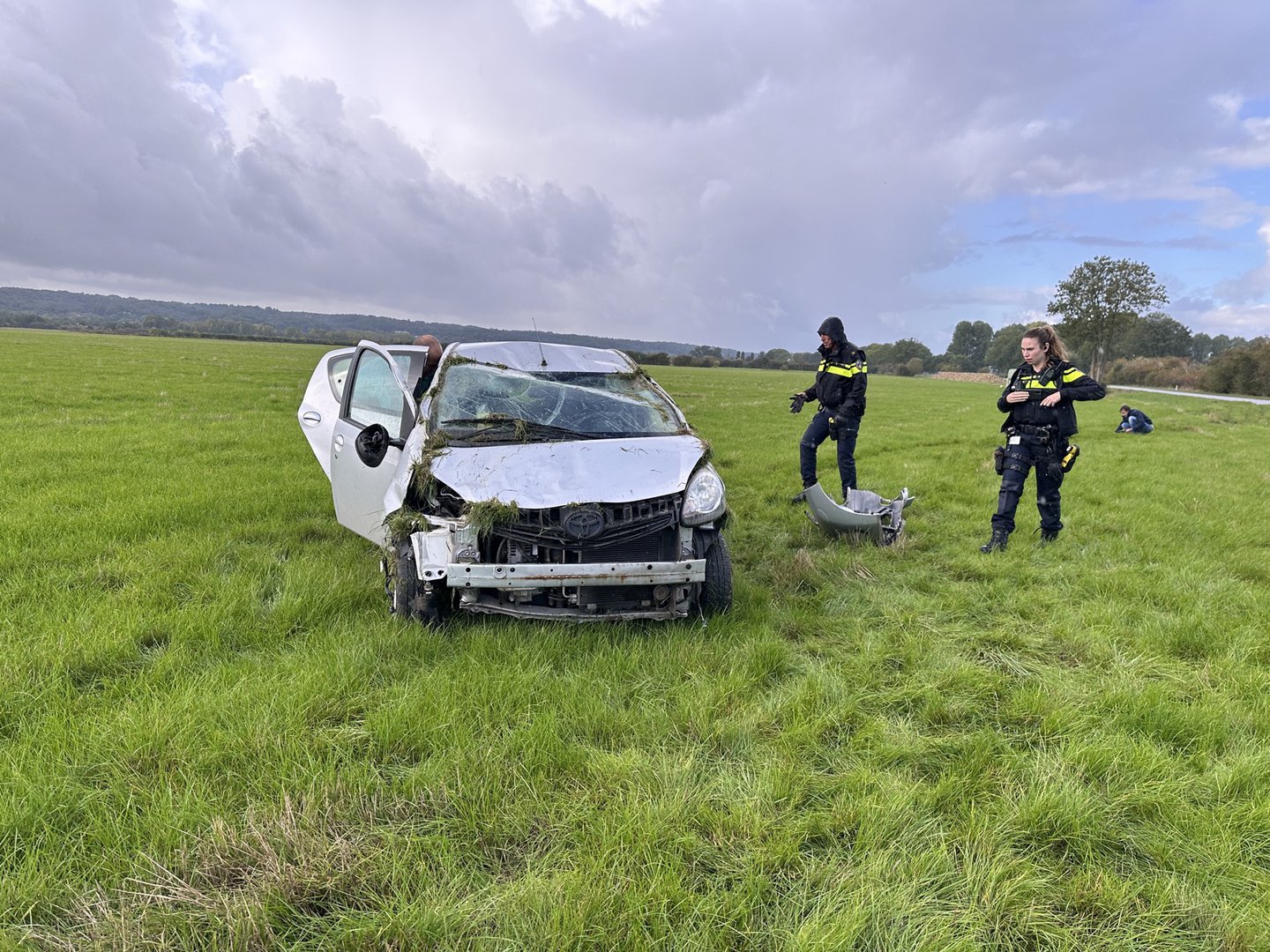 Automobilist belandt in weiland bij ongeval