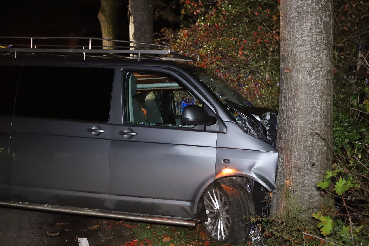 Bestelbus ramt boom: bestuurder onder invloed raakt gewond