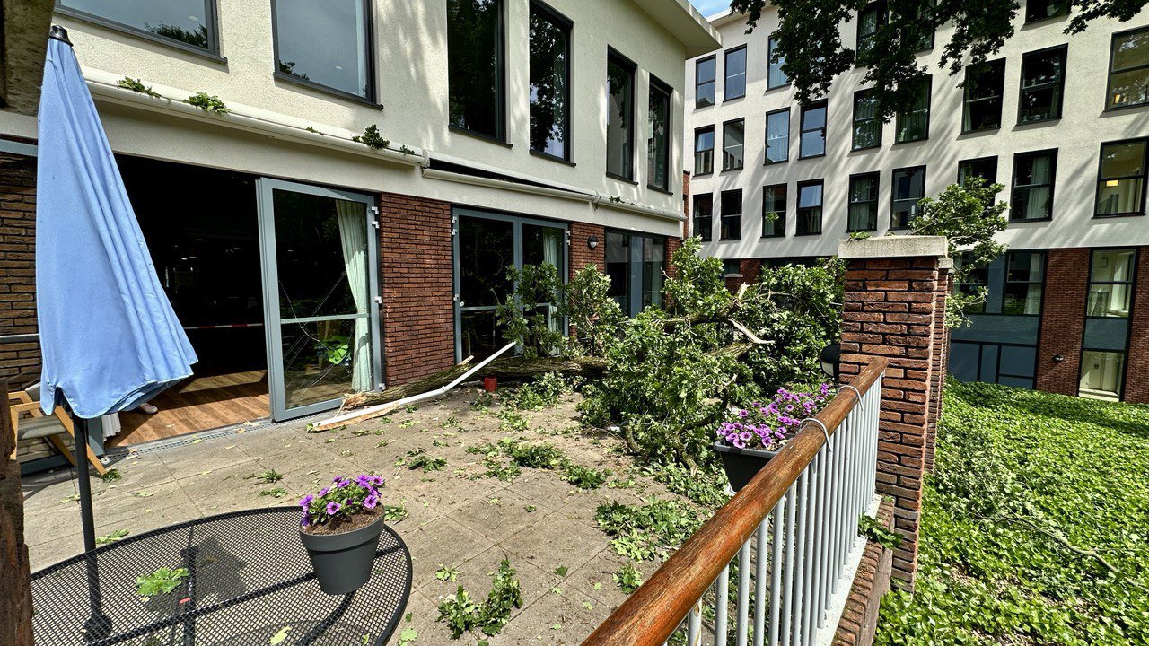 Grote tak breekt af en komt terecht op terras van zorgcentrum