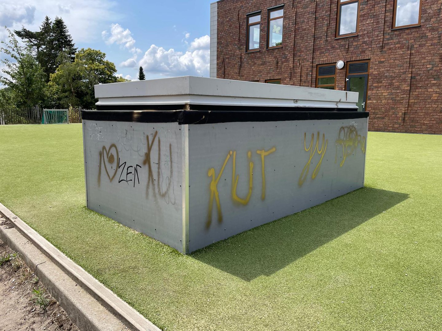 Grove teksten gespoten op schoolpein