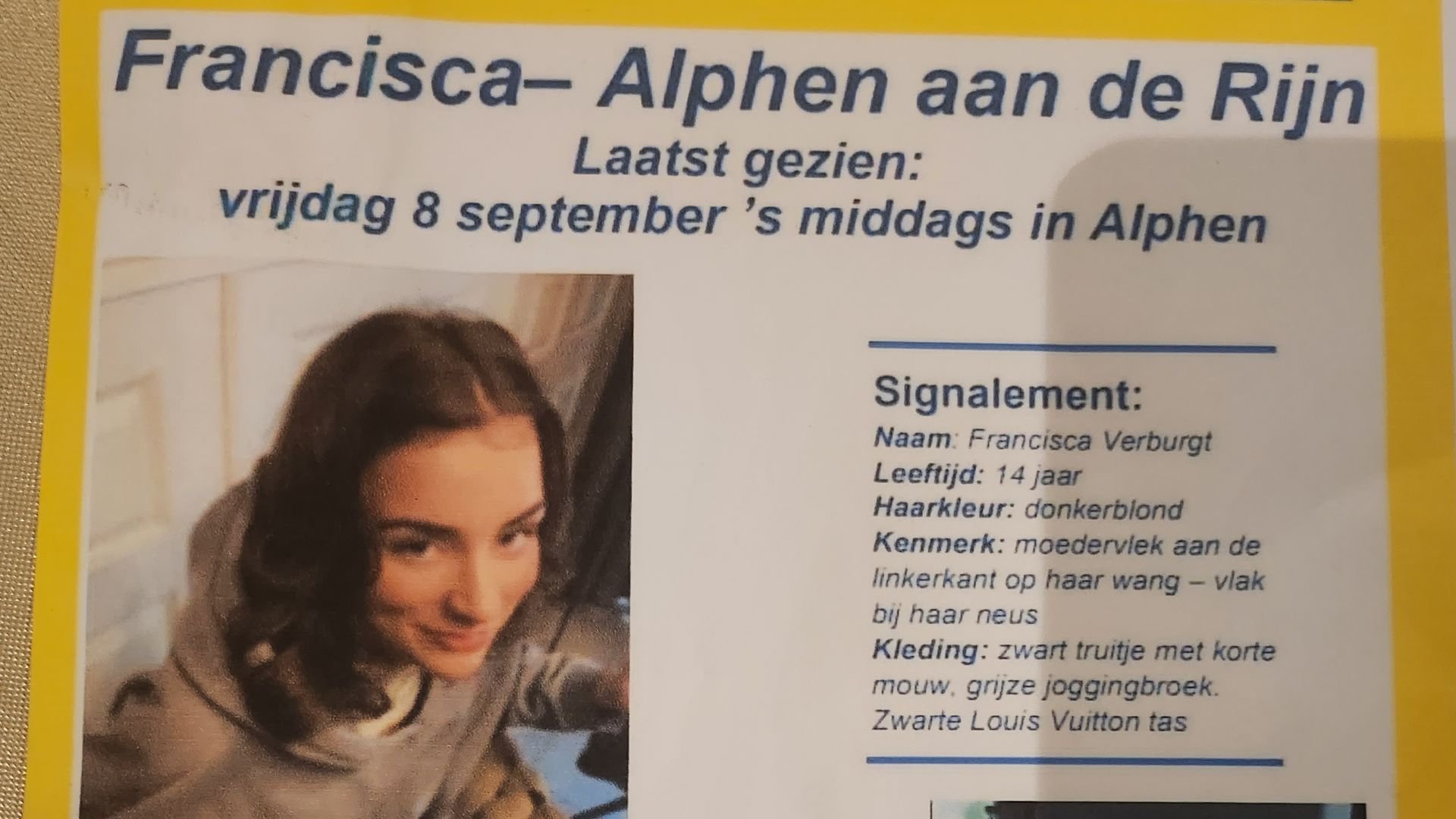 Francisca Verburgt (14) uit Arnhem vermist