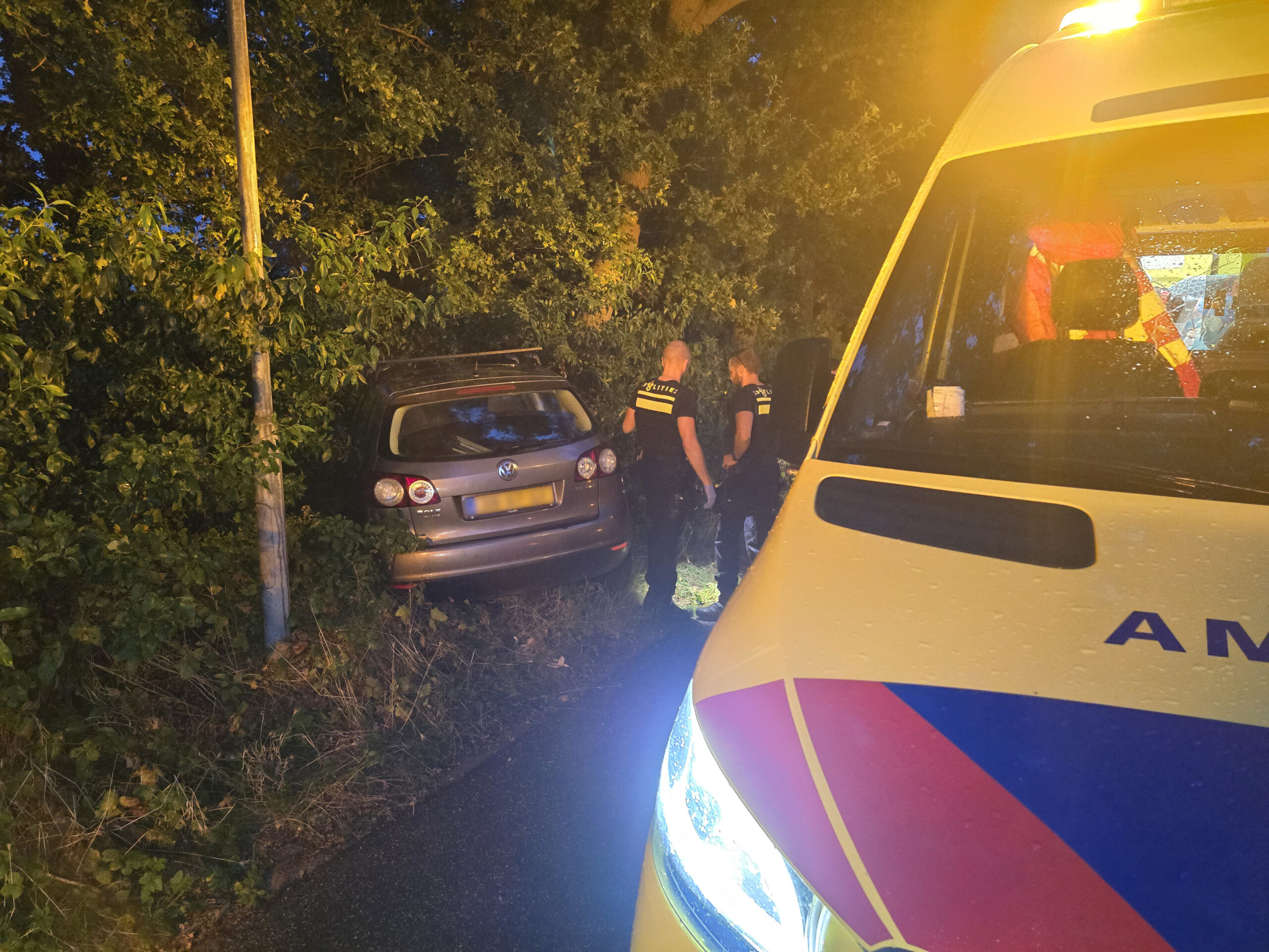 Automobilist raakt van de weg en beland in bosstrook