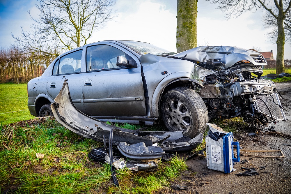 Auto botst tegen boom, bestuurder gewond