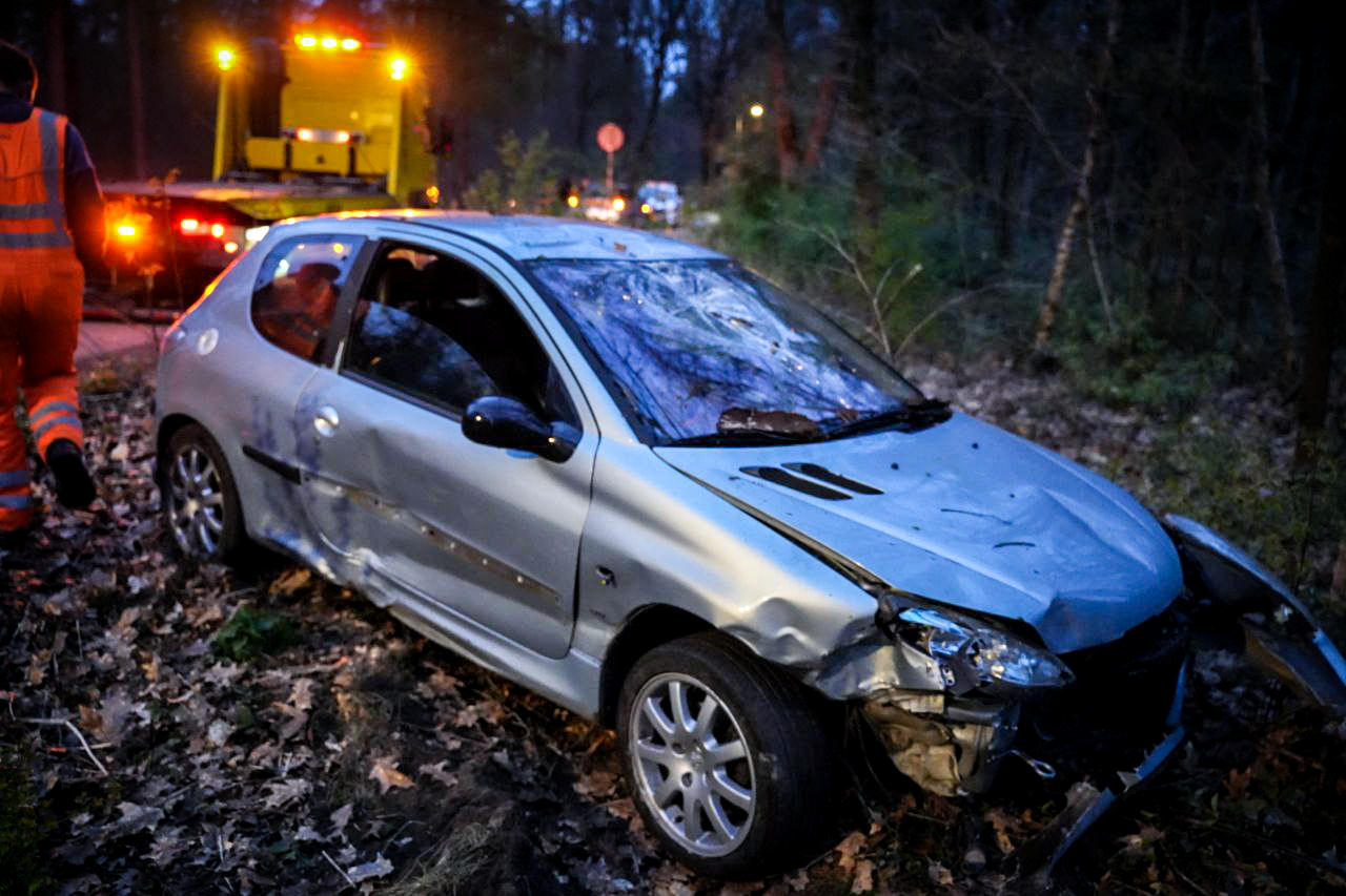 Auto belandt in bosjes, bestuurder slaat op de vlucht
