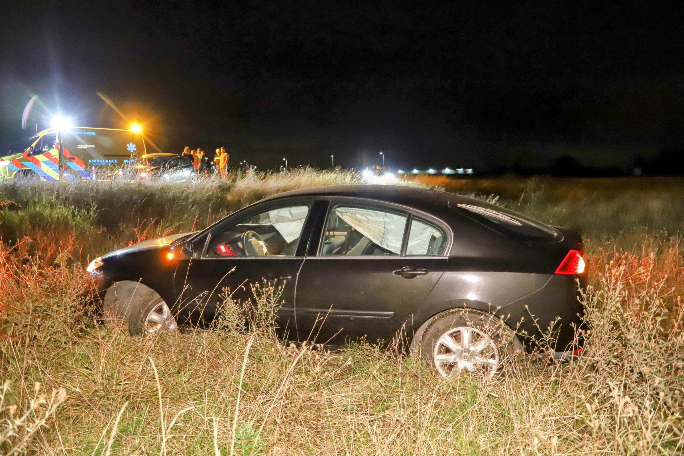 Auto raakt van A15 en belandt in berm