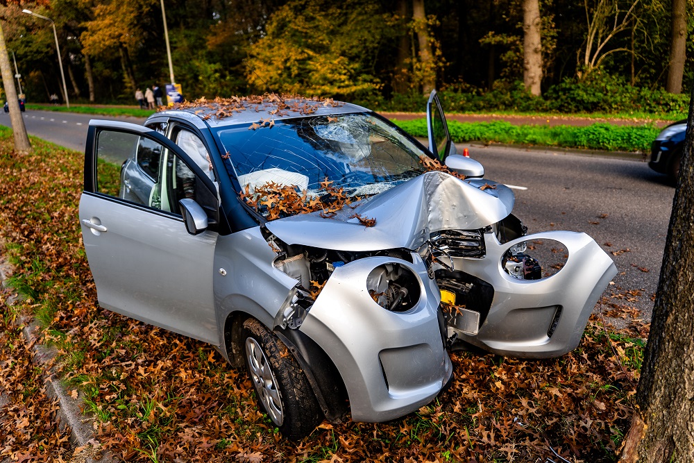 Auto botst tegen boom in middenberm, bestuurder gewond