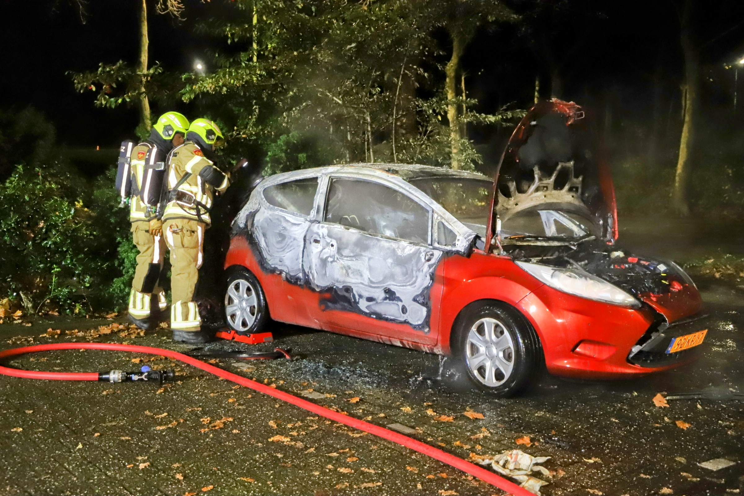 Geparkeerde auto door brand verwoest
