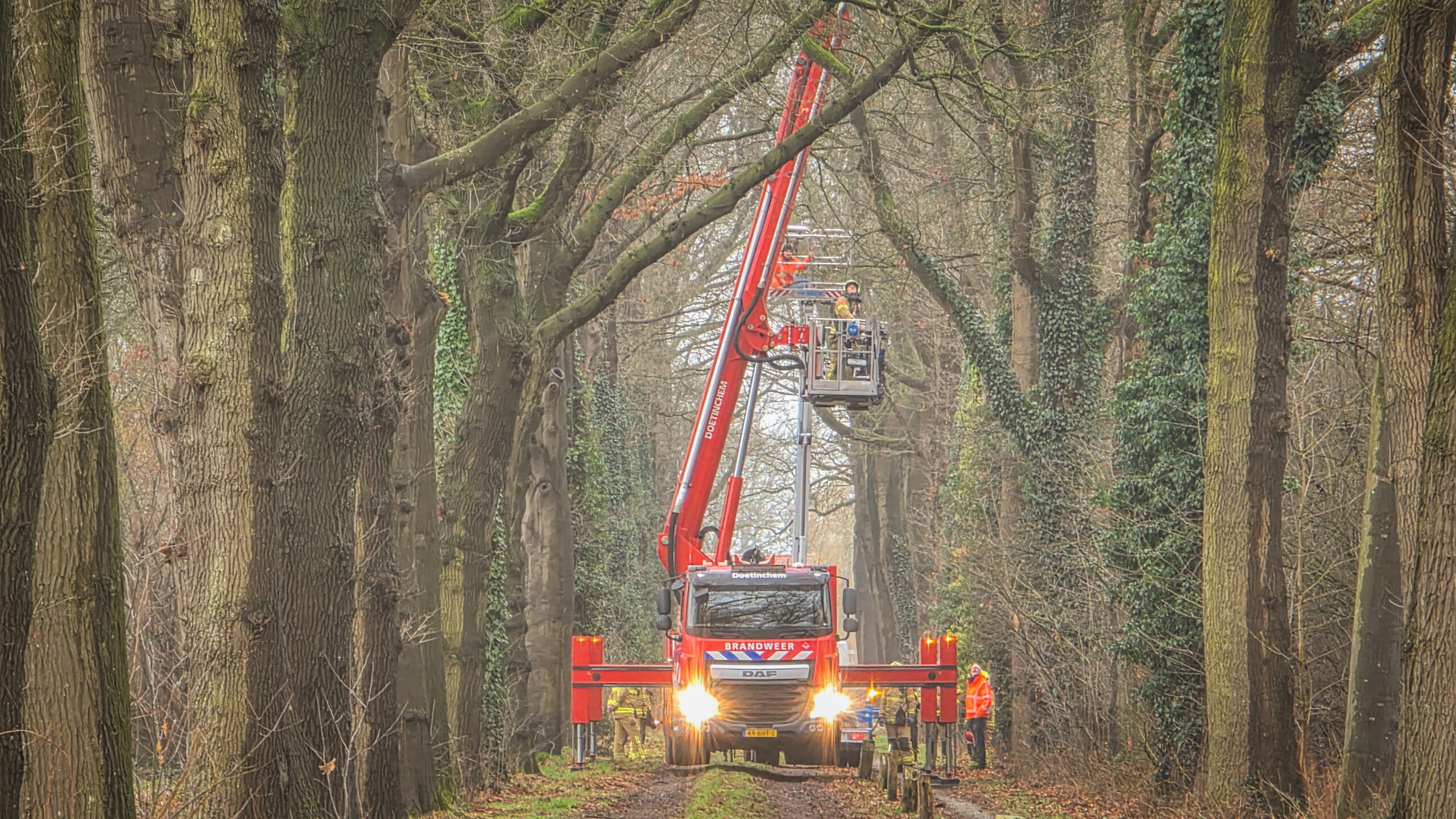 Brandweer bevrijdt man uit hoogwerker