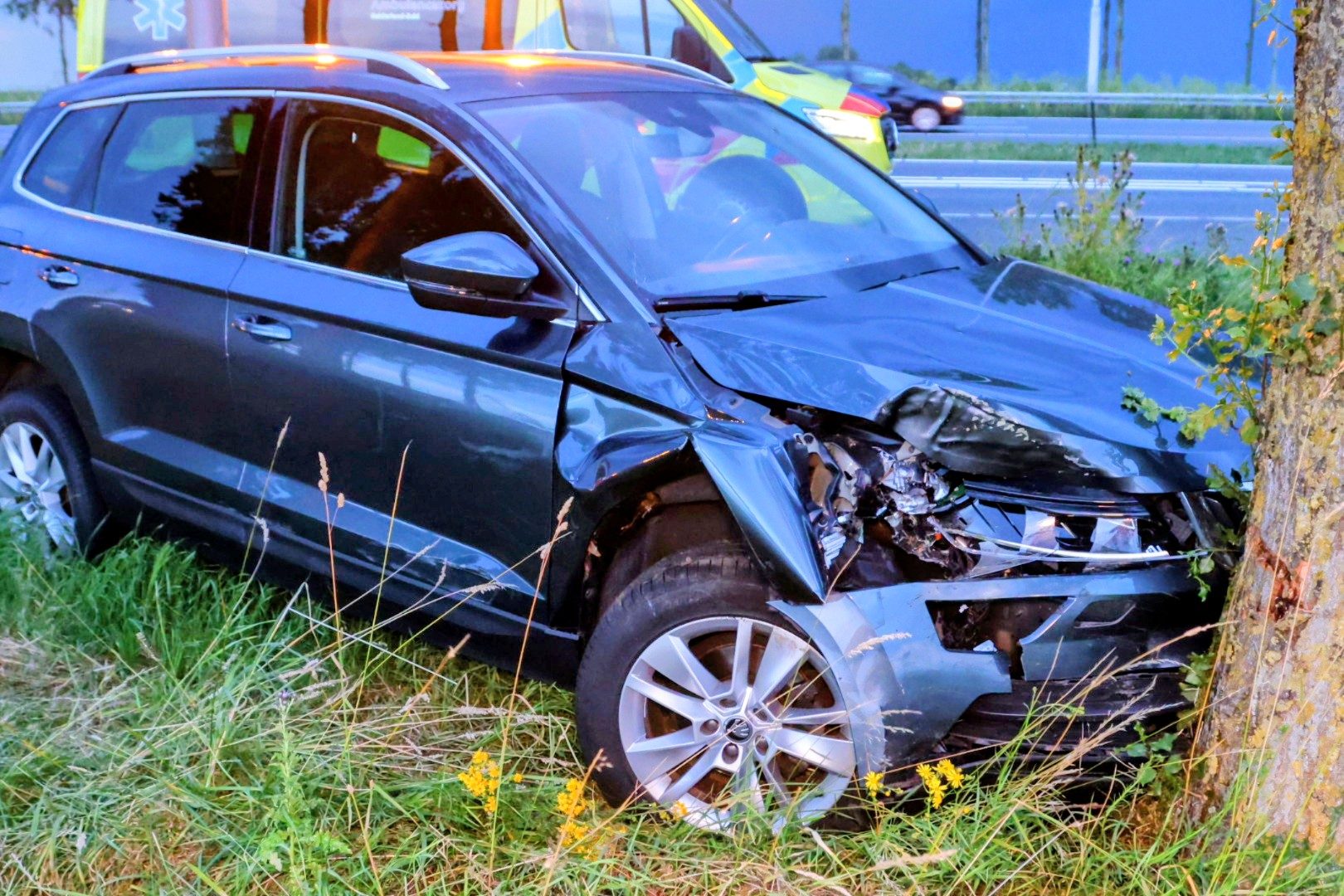 Auto botst tegen boom langs snelweg in Enspijk